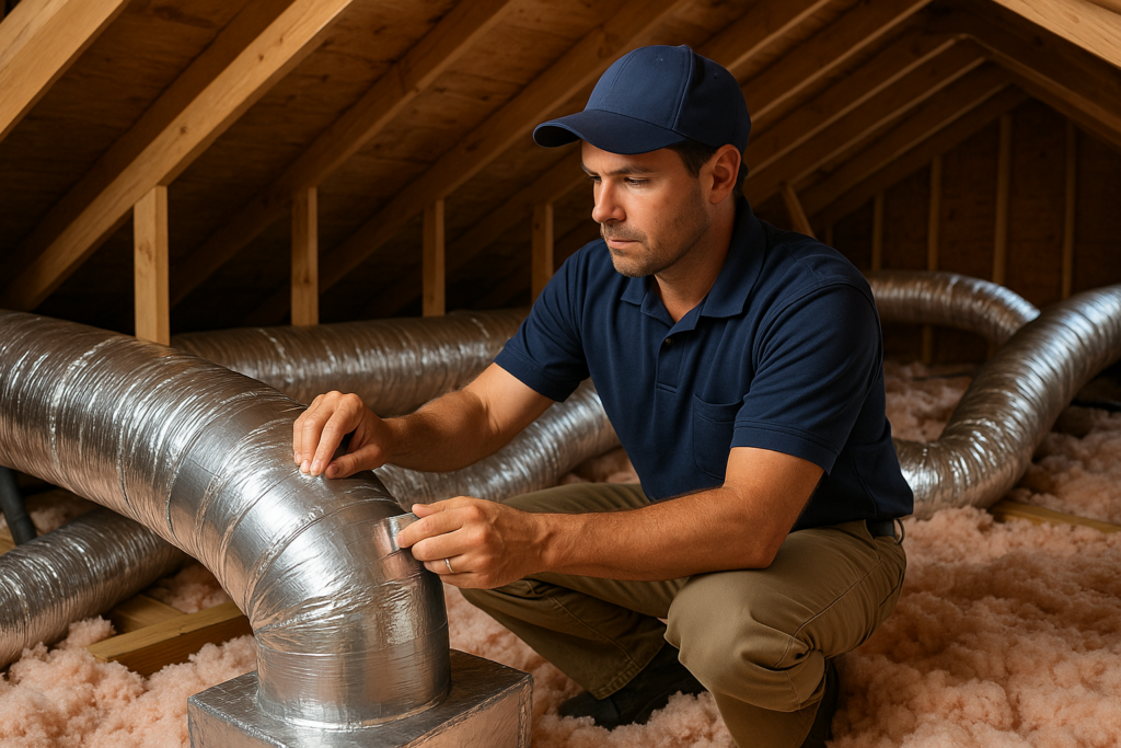 technician sealing an air duct