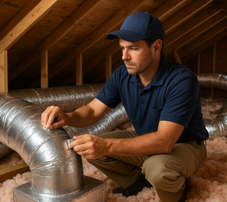 air duct sealing fort worth technician sealing an air duct