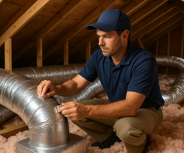 technician sealing an air duct